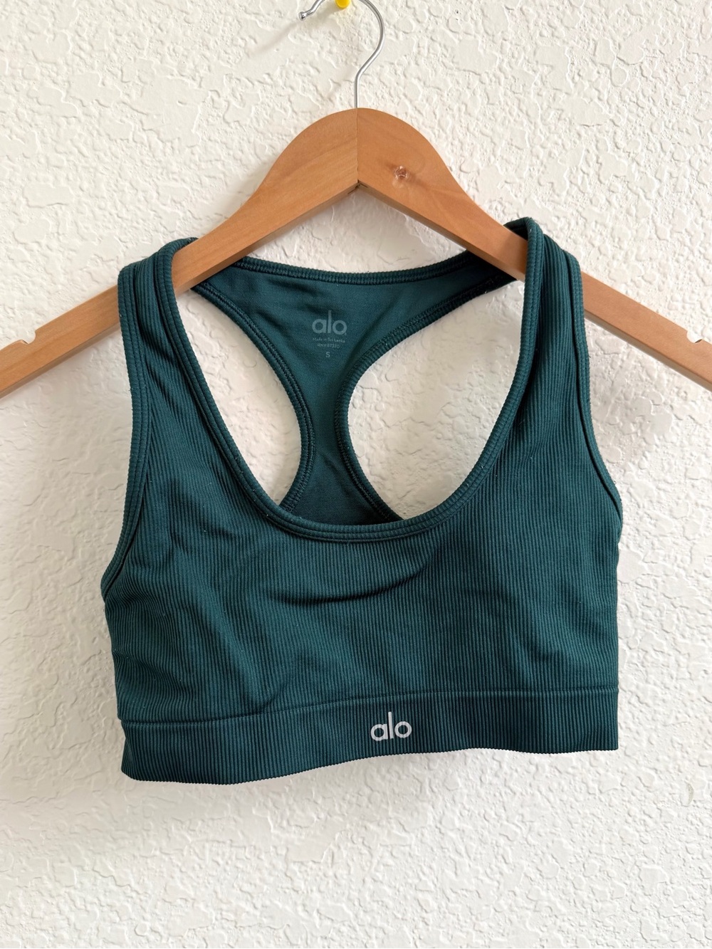 ALO Yoga Ribbed Sports Bra in Green Teal Forest Small S